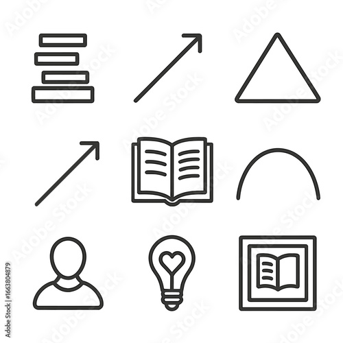 Literary Structure Icons. Line style icons of literary structure: introduction block, rising action, climax peak, falling action,