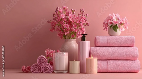 Pink spa items and flowers