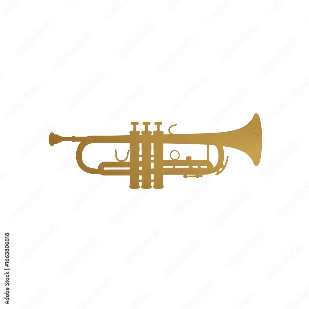 Obraz premium A stylized illustration of a trumpet, rendered in a flat, golden color scheme on a white backdrop.