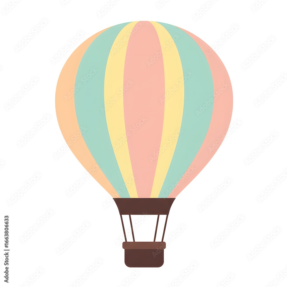 Naklejka premium Whimsical hot air balloon with pastel stripes, perfect for a travel themed event or child's bedroom d?cor.