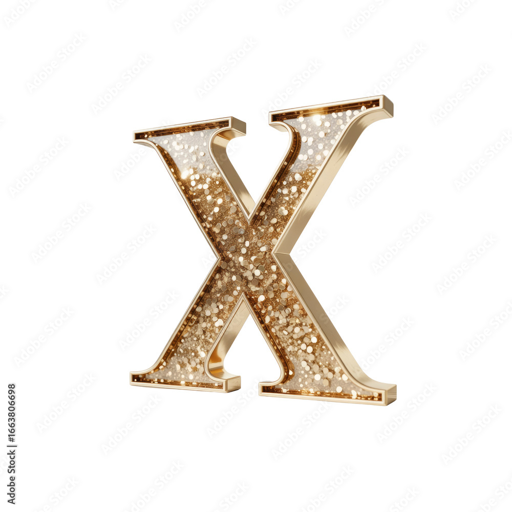 Fototapeta premium Sparkling Gold Glitter Letter X - 3D Render