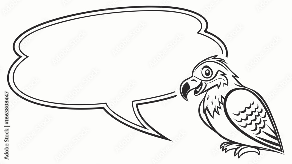 Naklejka premium Illustration of a cartoon bird with a speech bubble outline on a white background design element