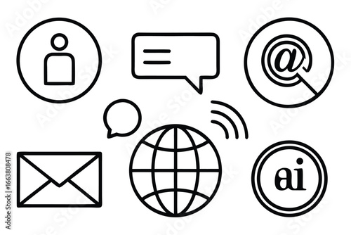 phone, address, email, person, contact icons collection vector           