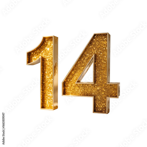 Wallpaper Mural Sparkling Gold Glitter Number Fourteen - 14 - 3D Render Torontodigital.ca