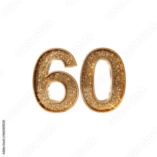 Sparkling Gold Glitter Number Sixty - 60th Anniversary, Birthday Celebration