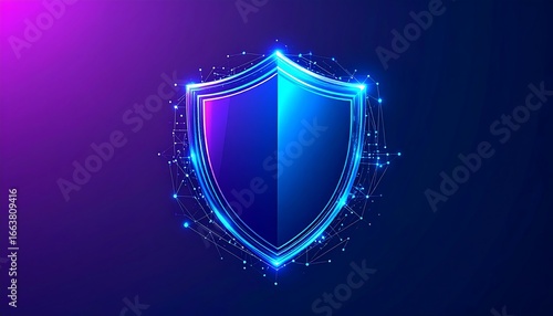A vibrant digital shield, constructed with glowing lines and points, radiates a sense of security and protection.