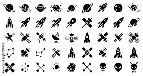 Vector art of collection of space and astronomy icons