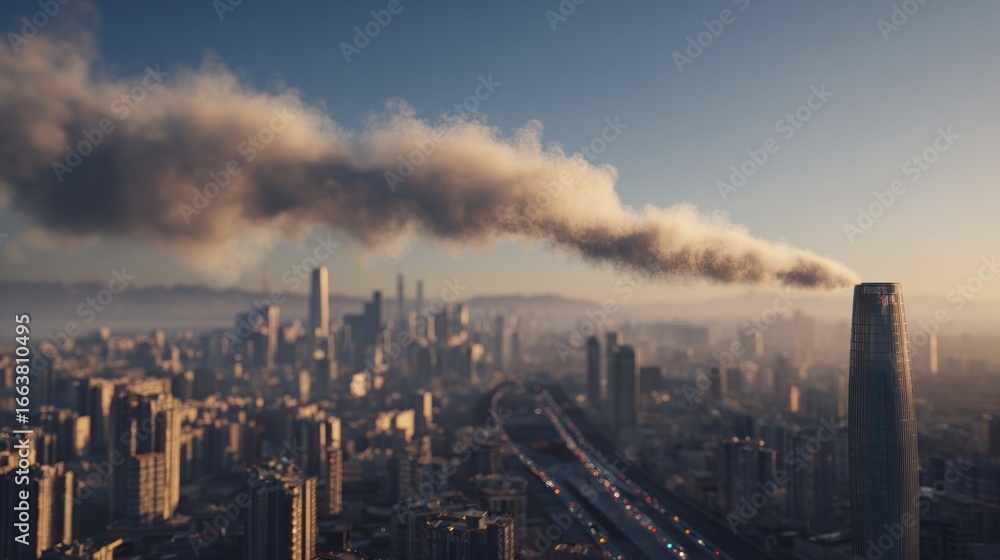 Naklejka premium Smog rising over modern city