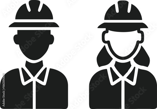 Construction Workers Male and Female with Hard Hats Representing Skilled Professionals and Gender Equality in the Workplace