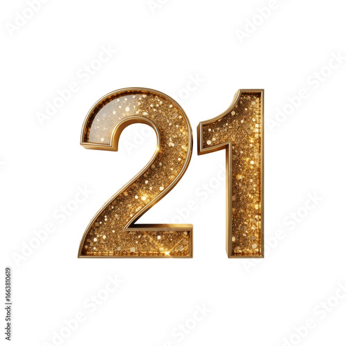 Sparkling Gold Glitter Number 21 Twenty-First Birthday or Anniversary Celebration