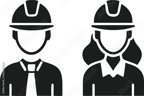 Construction Workers Male and Female with Hard Hats Representing Skilled Professionals and Gender Equality in the Workplace