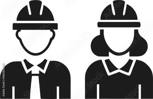 Construction Workers Male and Female with Hard Hats Representing Skilled Professionals and Gender Equality in the Workplace