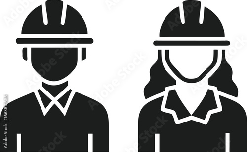 Construction Workers Male and Female with Hard Hats Representing Skilled Professionals and Gender Equality in the Workplace