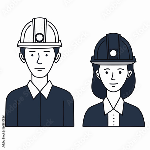 Construction Workers Male and Female with Hard Hats Representing Skilled Professionals and Gender Equality in the Workplace