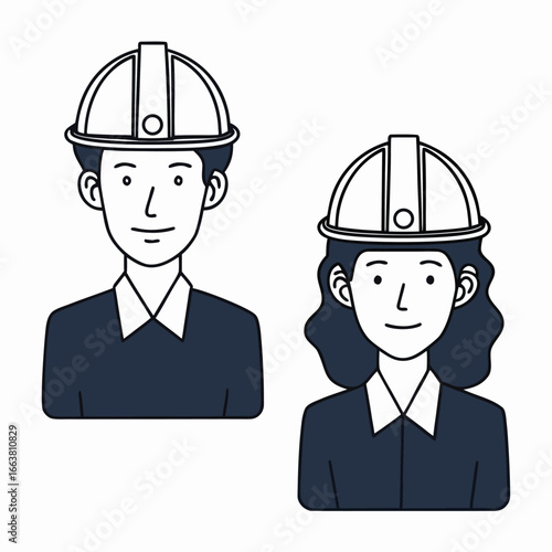 Construction Workers Male and Female with Hard Hats Representing Skilled Professionals and Gender Equality in the Workplace