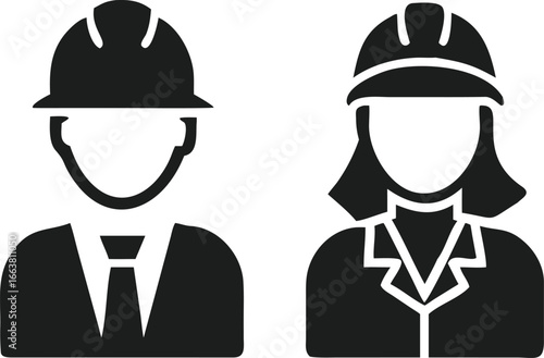Construction Workers Male and Female with Hard Hats Representing Skilled Professionals and Gender Equality in the Workplace
