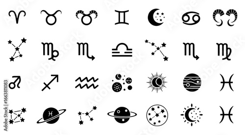 Vector art of zodiac and celestial body icons