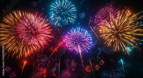 Colorful Fireworks Illuminate the Night Sky During a Festive Celebration in t...
