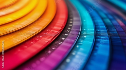 Colorful Spectrum of Paint Swatches Arranged in a Gradient Display Showcasing...