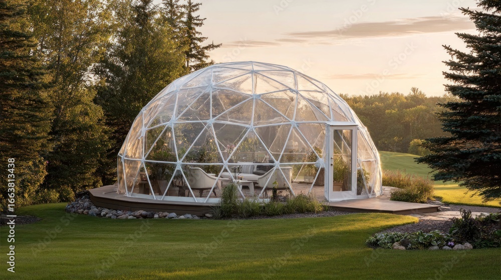 Fototapeta premium Modern geodesic dome outdoor living space