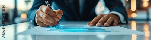 Business Professional Creating a Digital Graph in a Modern Office Setting Dur...