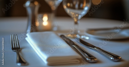 Elegant Table Setting With Sparkling Glassware and Candlelight at a Fine Dini...