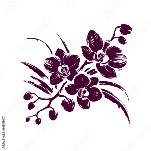 Stylized Orchid Flowers Vector Illustration
