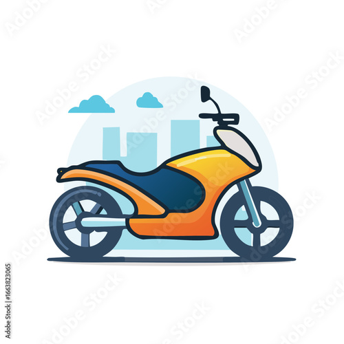 Modern Motorbike Scooter Design Vector Illustration of Personal Transportation in City Landscape