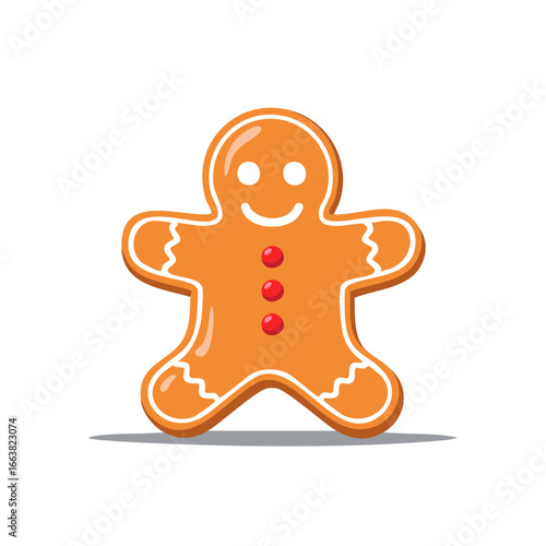 Festive Gingerbread Man Cookie with Red Buttons and White Icing Decoration