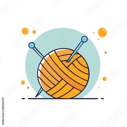 Illustration of yarn ball with knitting needles craft hobby handmade project