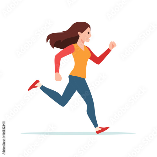 Woman Exercising Running Training Isolated on White Sporty Female Figure Cartoon Style