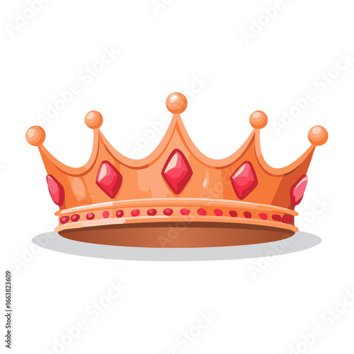 Illustrative golden crown with red jewels for royalty design element and majestic symbol, celebration and decoration
