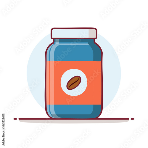 Coffee Bean Jar: Graphic Illustration of Container with Caffeine Ingredient and Label Design for Food Storage and Coffee Product
