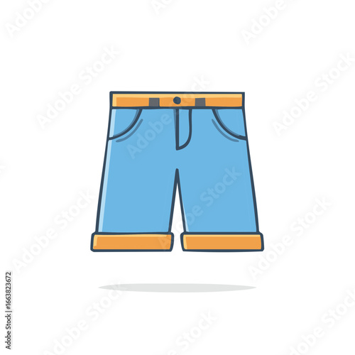Cartoon denim shorts illustration: casual summer fashion apparel for men or women, garment icon.