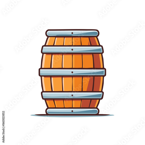 Stylized Illustration of Wooden Barrel with Metal Bands for Storage or Beverage