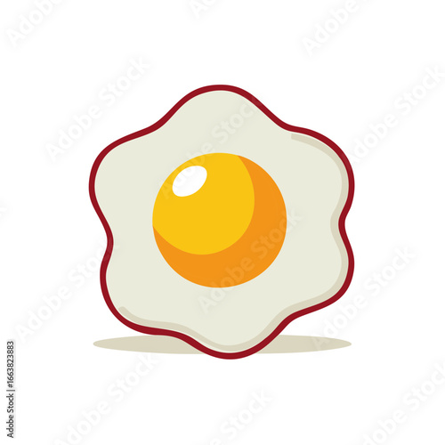 Cartoon Style Sunny Side Up Fried Egg Illustration Icon with Yolk Food Breakfast