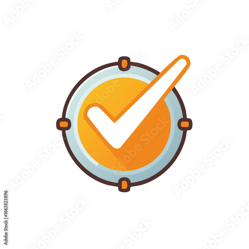 White Check Mark Icon Inside Golden Circle Achievement Verification Approval Confirmation