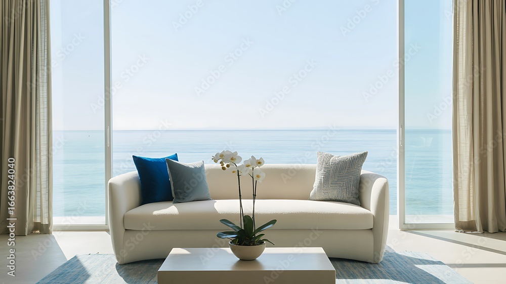 Fototapeta premium Modern Living Room with Ocean View interior sofa