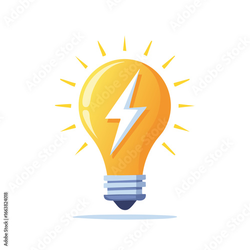Illuminated Lightbulb with a Bold Lightning Bolt Symbolizing a Creative Idea