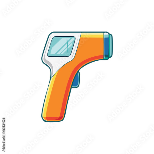 Cartoon Non Contact Thermometer in Orange and White for Temperature Readings During Pandemic Conditions