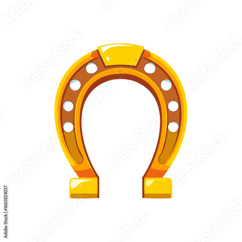 Cartoon Golden Horseshoe Lucky Charm Symbol of Luck Isolated on White Background