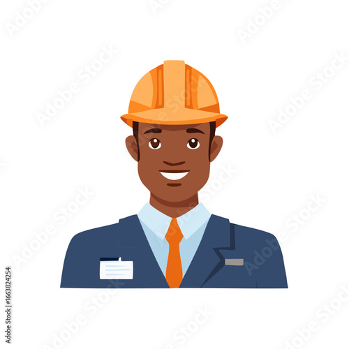 Smiling African American Construction Worker Wearing Hard Hat and a Suit