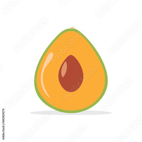 Illustration of a cut eggfruit displaying vibrant orange pulp and a single large seed