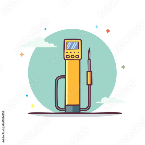 Cartoon style electronic thermometer for measuring temperature, lab equipment, scientific instrument and data display