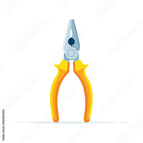 Pliers Tool with Yellow and Orange Grips Vector Illustration Precision Equipment Hand Tool Repair Work