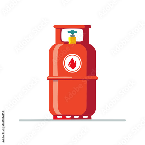 Red Gas Cylinder Tank with Flame Symbol for Cooking and Heating Purposes