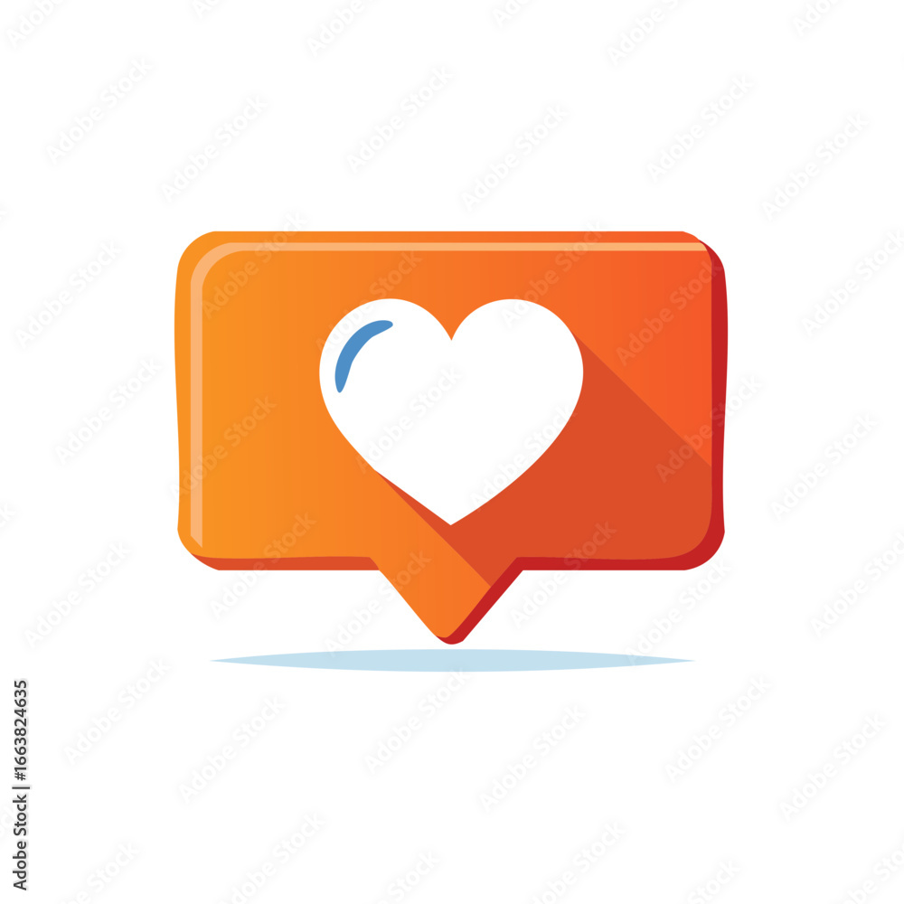 Orange Speech Bubble with White Heart Icon Social Media Symbol Orange Speech Bubble with White Heart Icon Social Media Symbol