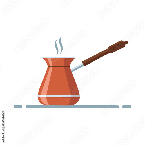 Turkish Coffee Pot with Steam, Traditional Cezve for Brewing, Vector Illustration