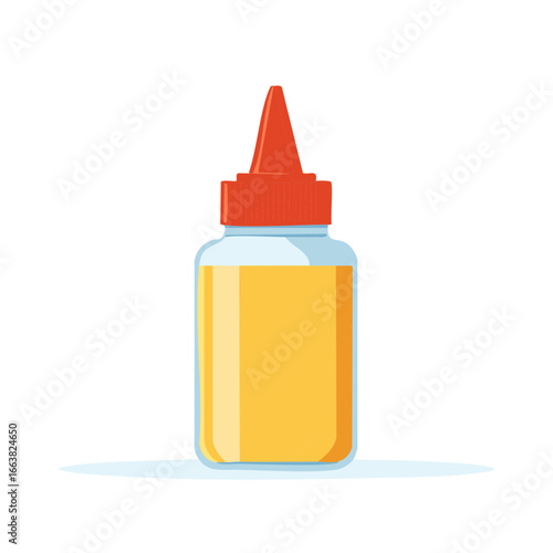 Glue Bottle with Yellow Paste, School Supply, Orange Cap, Hobby Craft Tool on White