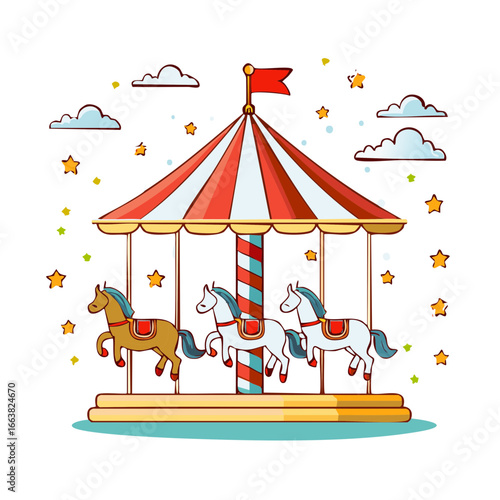 Whimsical Merry-Go-Round: Colorful Carousel with Horses and Stars for Festive Design Elements
